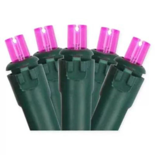 Kurt Adler UL 50-Light 5MM Pink LED Green Wire Light