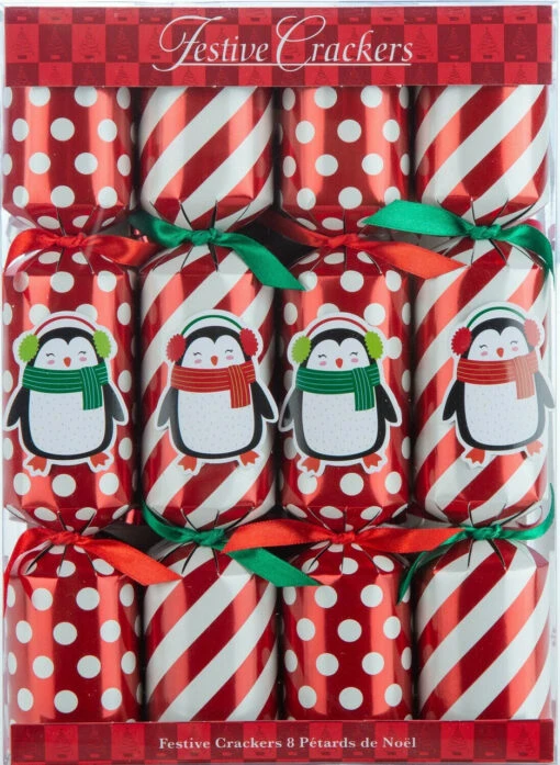 10" 8ct Stripes And Dots Christmas Crackers