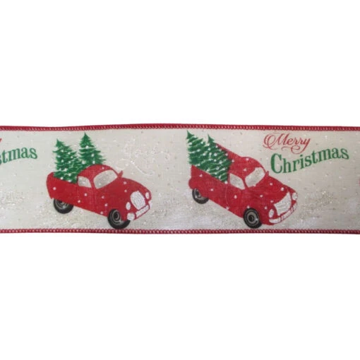 2.5"X10Y Truck With Trees Wired Ribbon