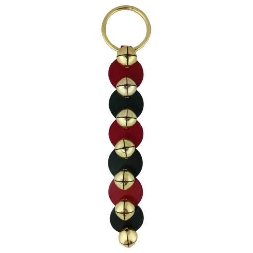Belsnickel -Red And Green Disks Leather Strap With 6 Bells