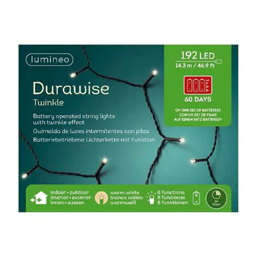 Lumineo 192 LED Warm White Twinkle Lights Black Wire
