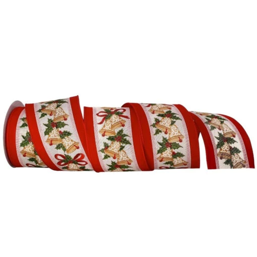 4" X 10Y Red Bells With Holly Ribbon