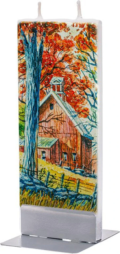Flatyz Red Barn In Fall Trees Candle