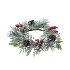 12" Frosted Pine/Cedar/Crabapple Candle Ring