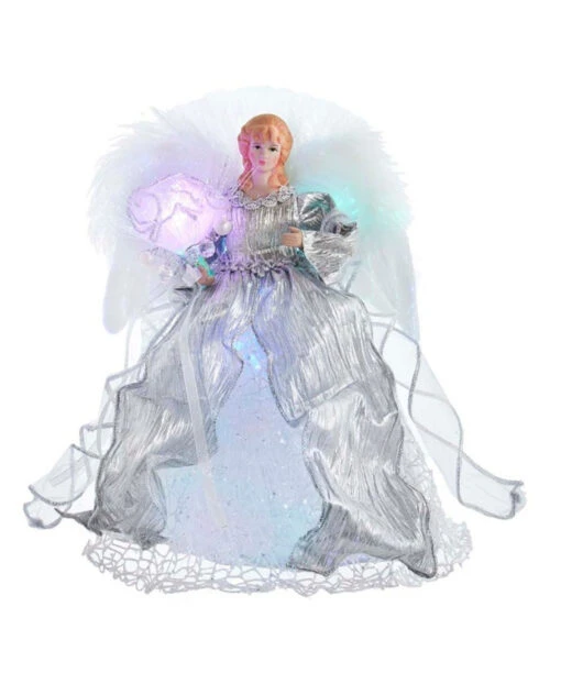 Kurt Adler Fiber Optic LED Silver Angel Treetop