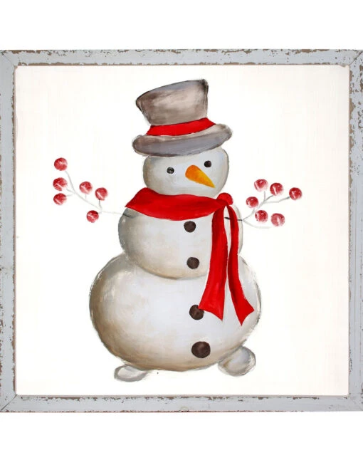 Joyful Snowman Framed Oil Painting Print